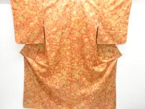 花に孔雀・蝶模様本場大島紬着物(染)